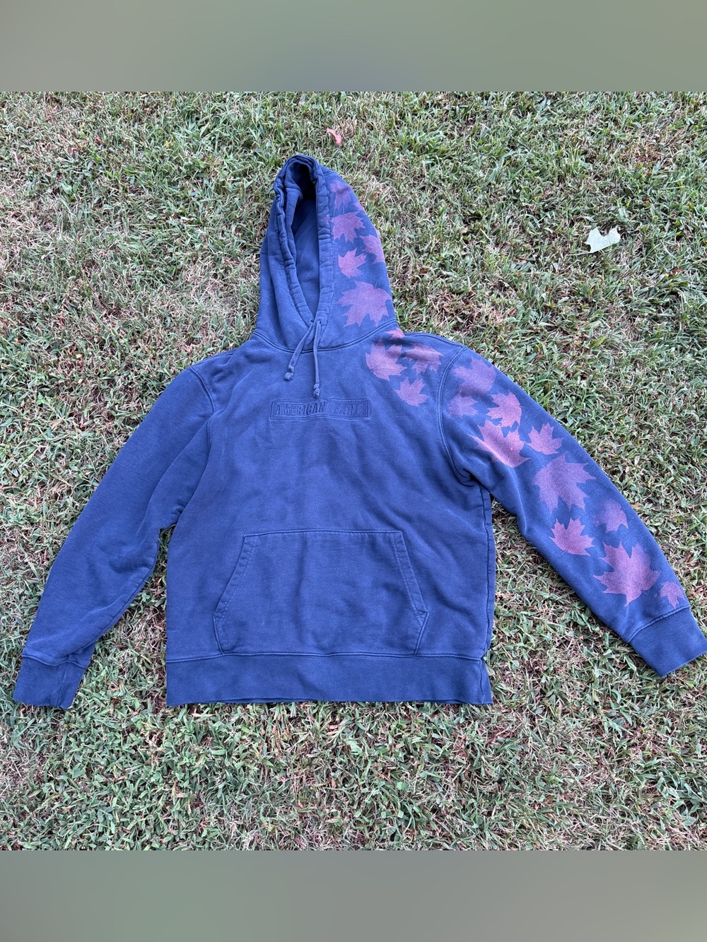 Upcycled American Eagle Hoodie Fall Leaf Bleach Design MenMedium/ Women Large